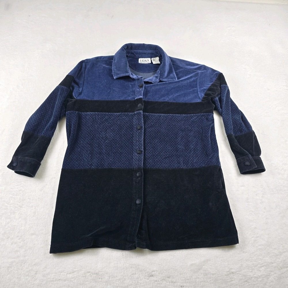 Erika Collection Vintage Button Up Shirt Blue Colorblock Women's Size Large